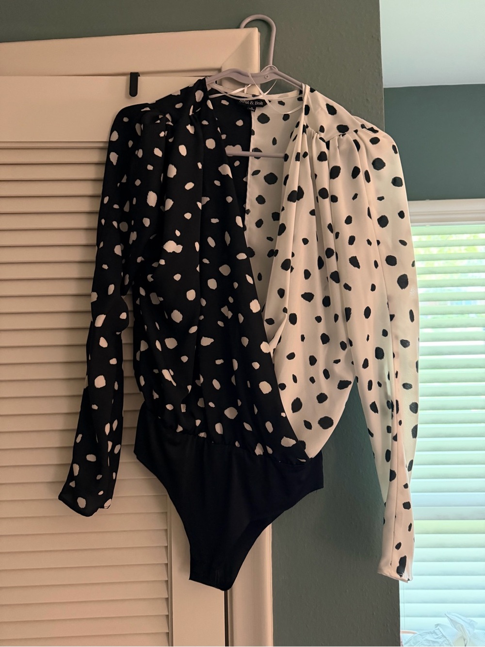 Two-Tone Black & White Polka Dot Wrap Bodysuit